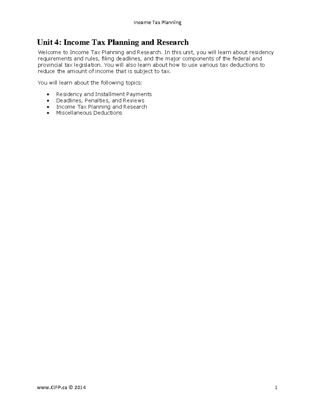 Unit 4 entire unit 4 text Tax Planning Unit 4 Tax Planning and Research