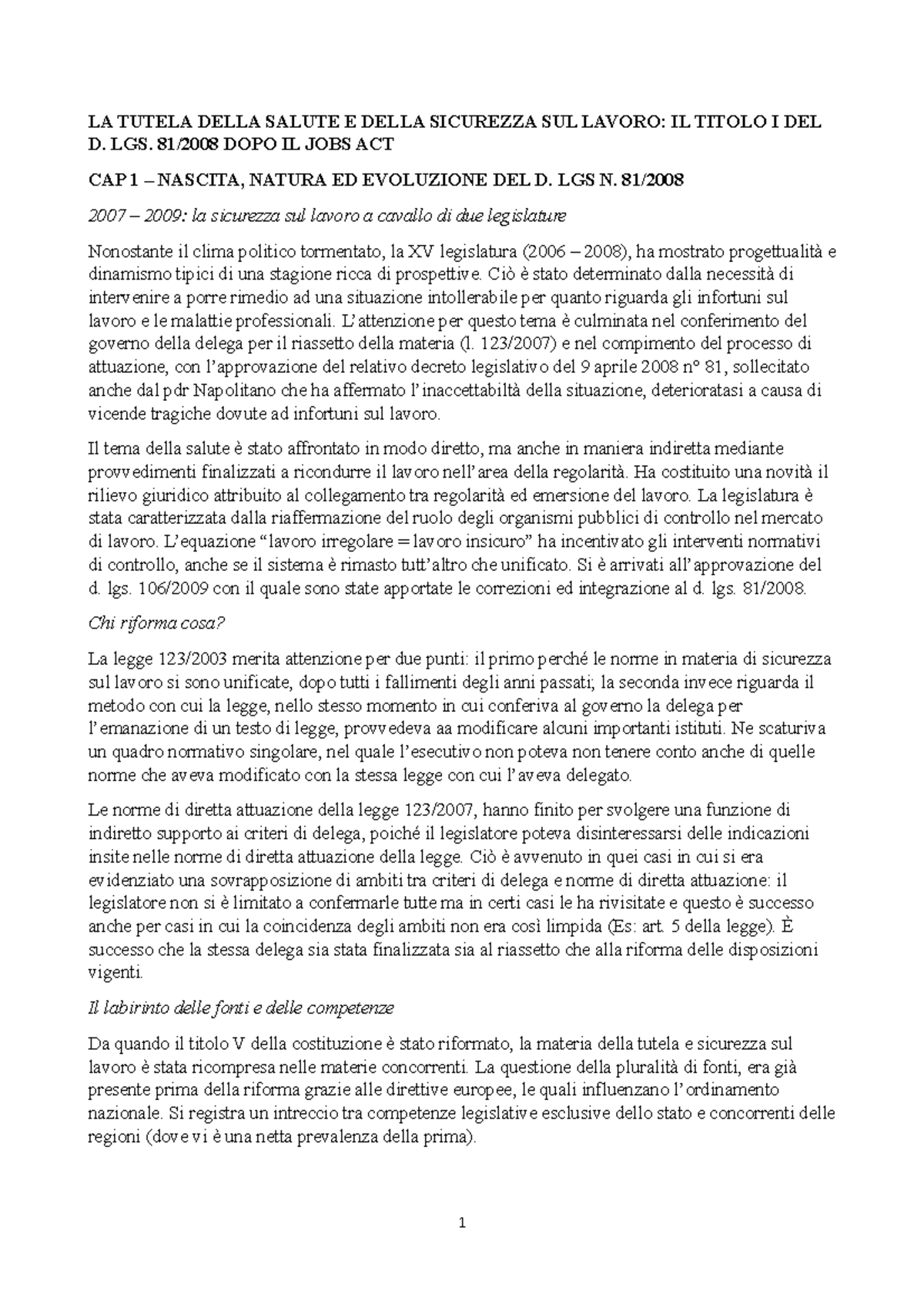LA Tutela Della Salute E Della Sicurezza SUL Lavoro - LA TUTELA DELLA ...