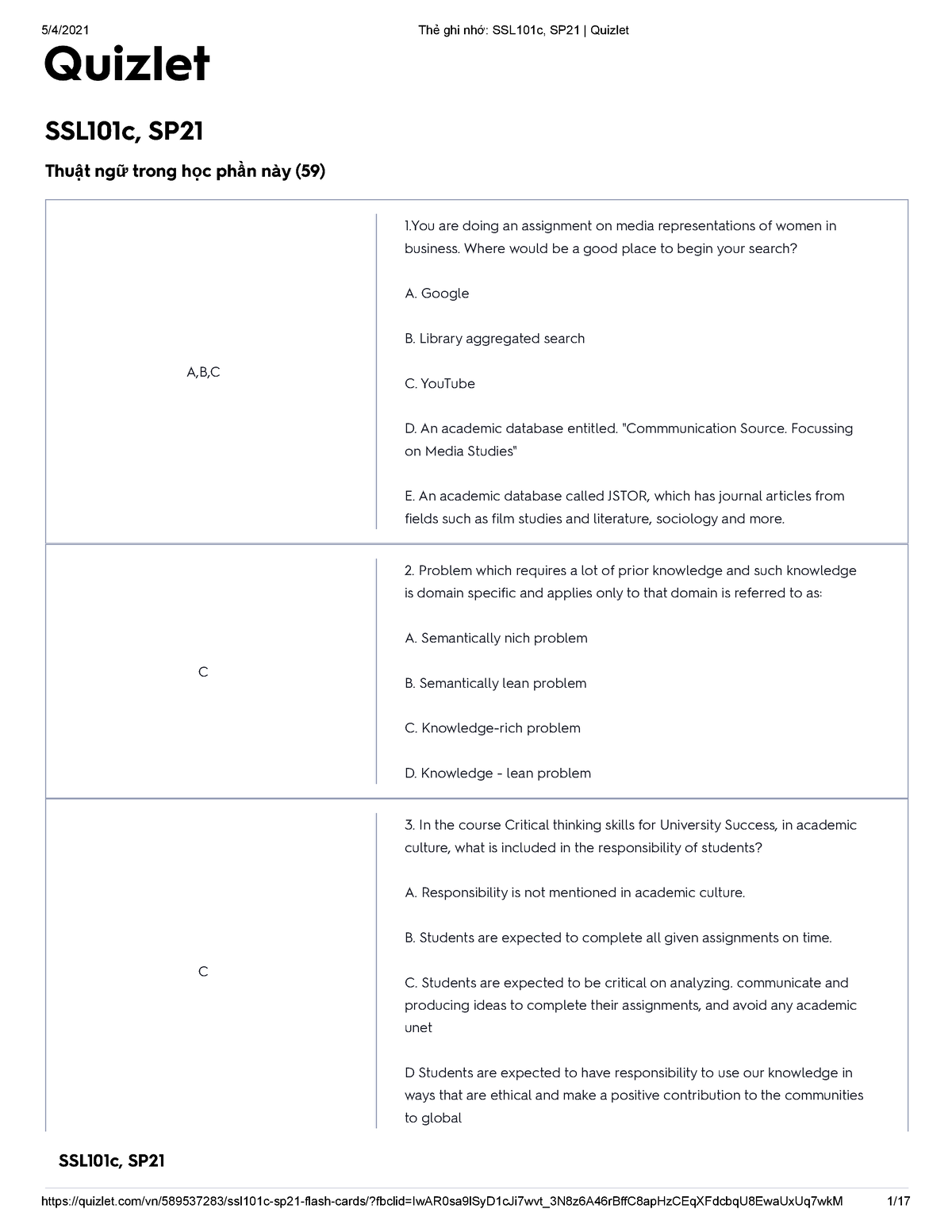 Thẻ Ghi Nhớ SSL101c, SP21 Quizlet - SSL101c, SP Thu ậ T Ng ữ Trong H ọ ...