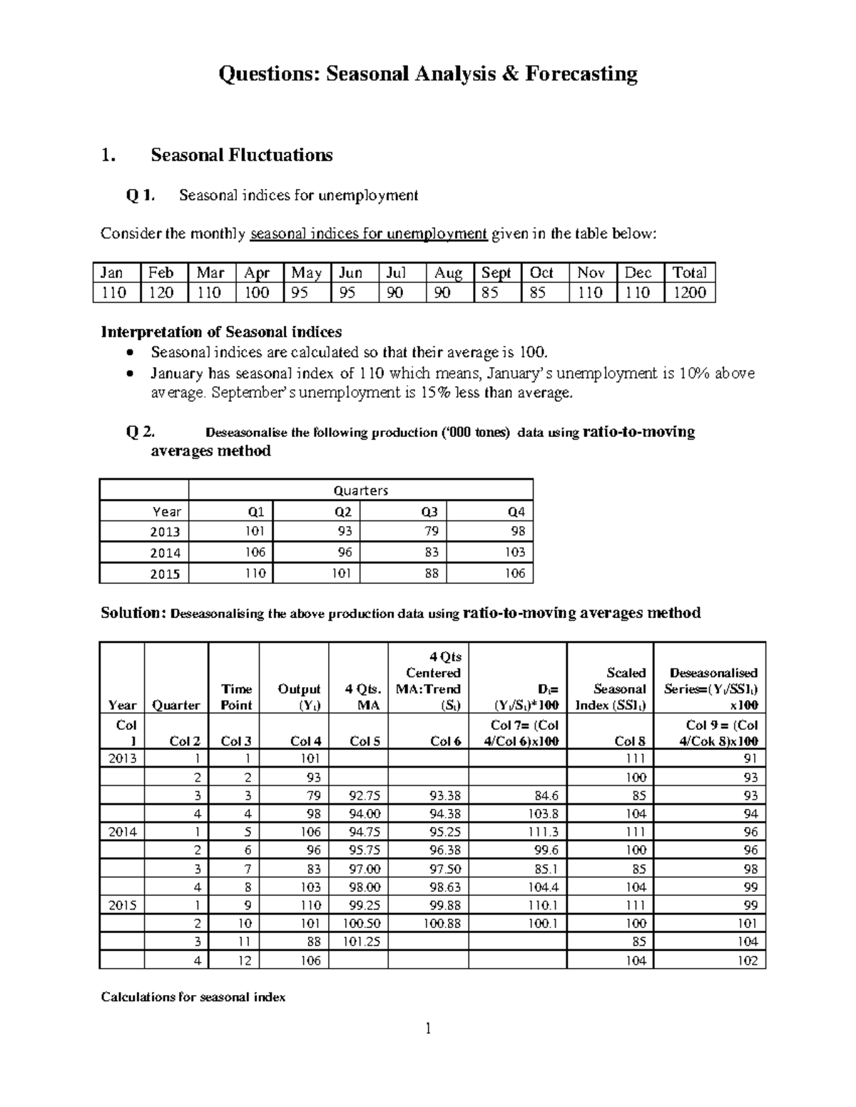 Chapter 2C Questions Seasonal Analysis and Forecasting - Questions ...