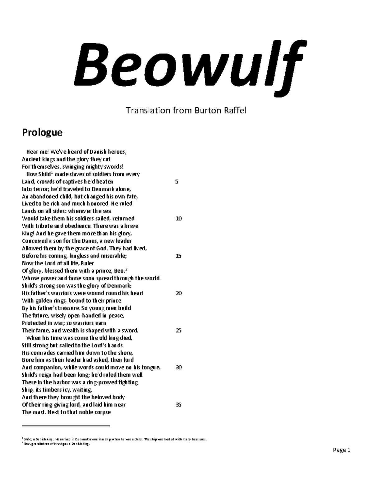 Munoz 2017 Burton Raffel Translation - Beowulf Translation from Burton ...