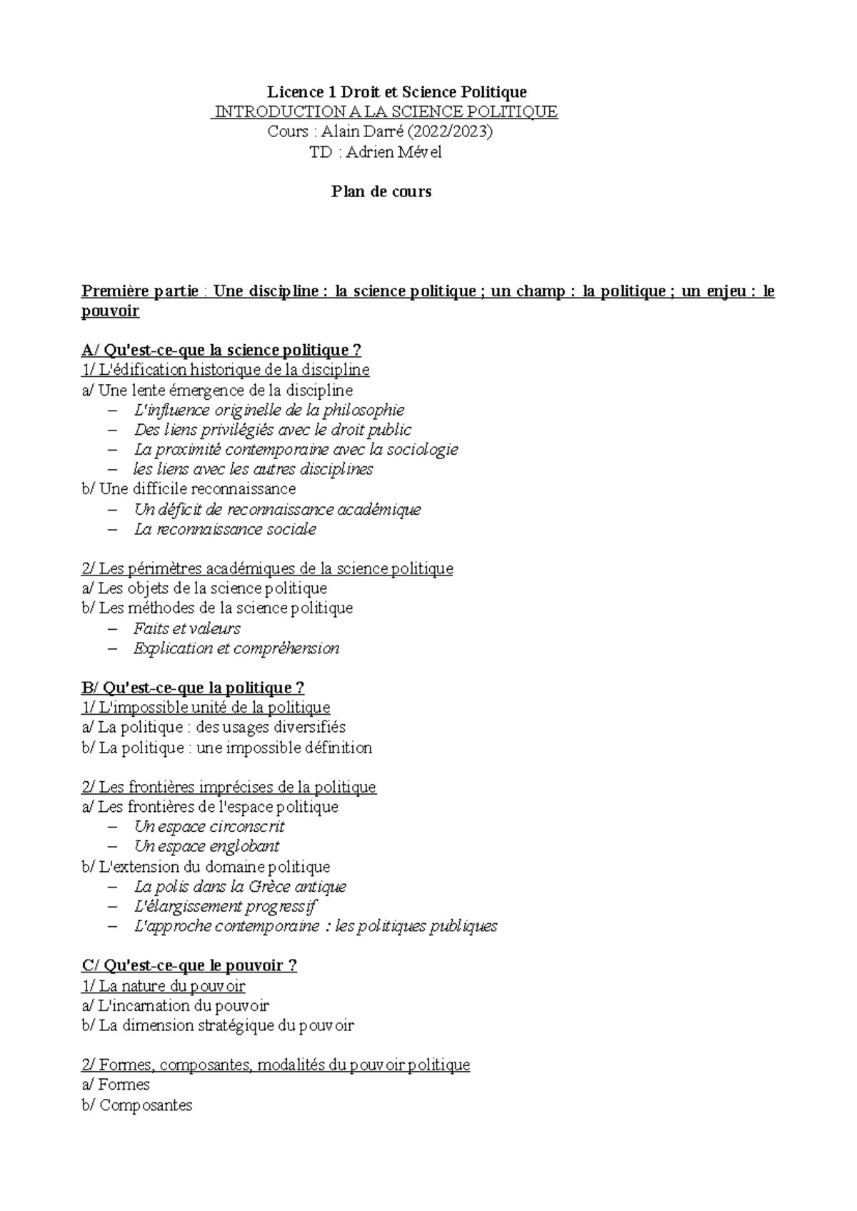 Plan 1 isp - Licence 1 Droit et Science Politique INTRODUCTION A LA ...