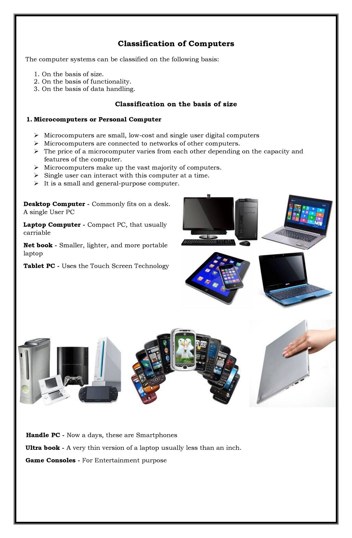 Classification Of Computers On The Basis Of Functionality On The 