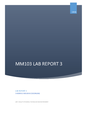 Mm103 lab 1 - THE UNIVERSITY OF THE SOUTH PACIFIC School of Information ...