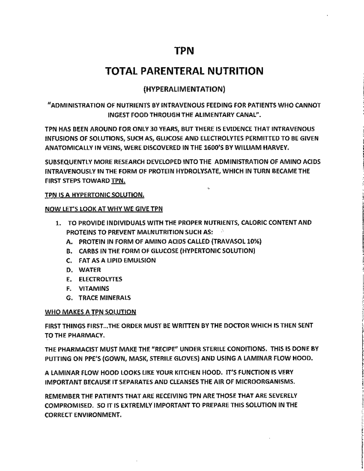 TPN - TPN INFO. - NUR1220 - Studocu