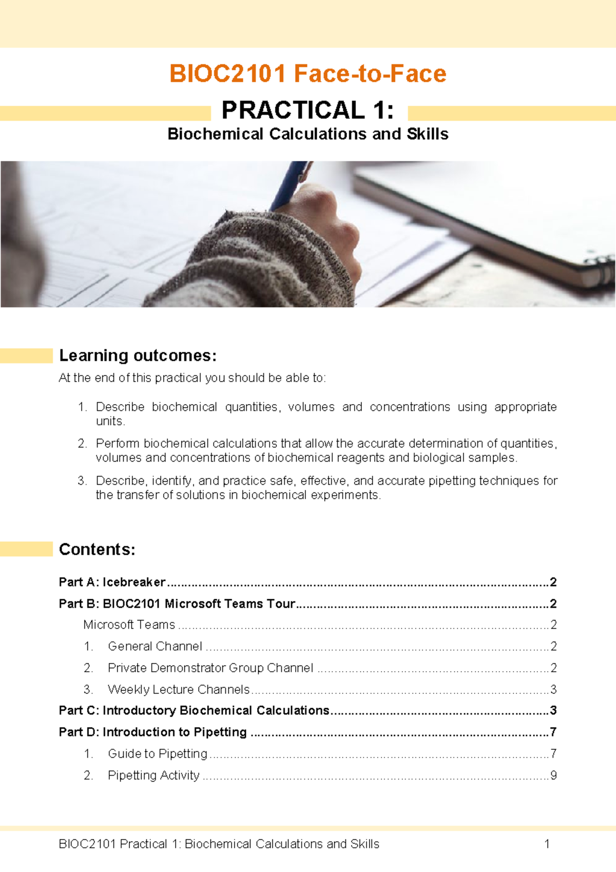 BIOC2101 Prac 1 Notes Biochemical Calculations Skills (F2F) Final ...