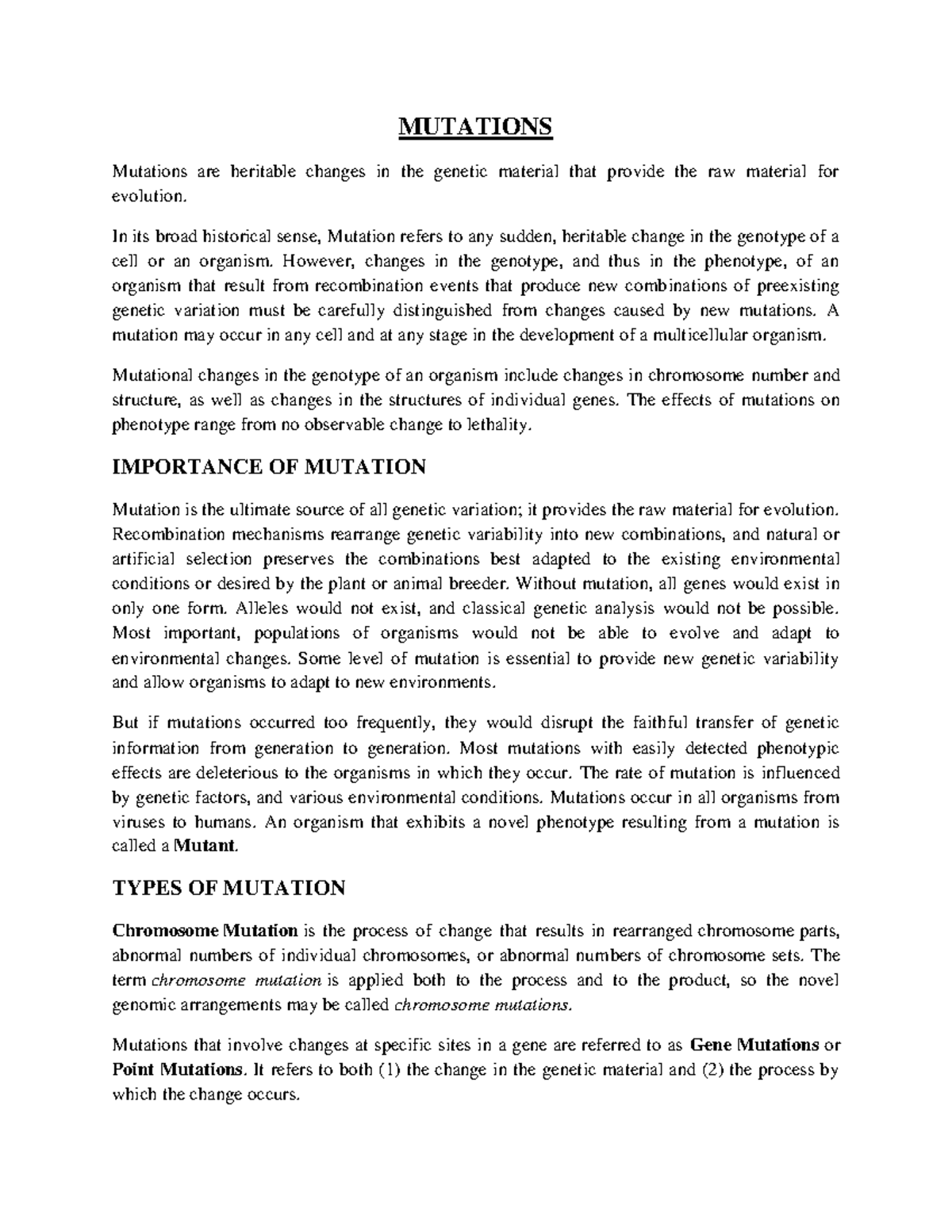 Mutations detailed note on different type of mutation and their