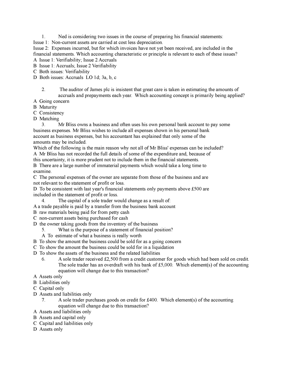 Chapter 1&2 - Acc101 - Ned is considering two issues in the course of ...