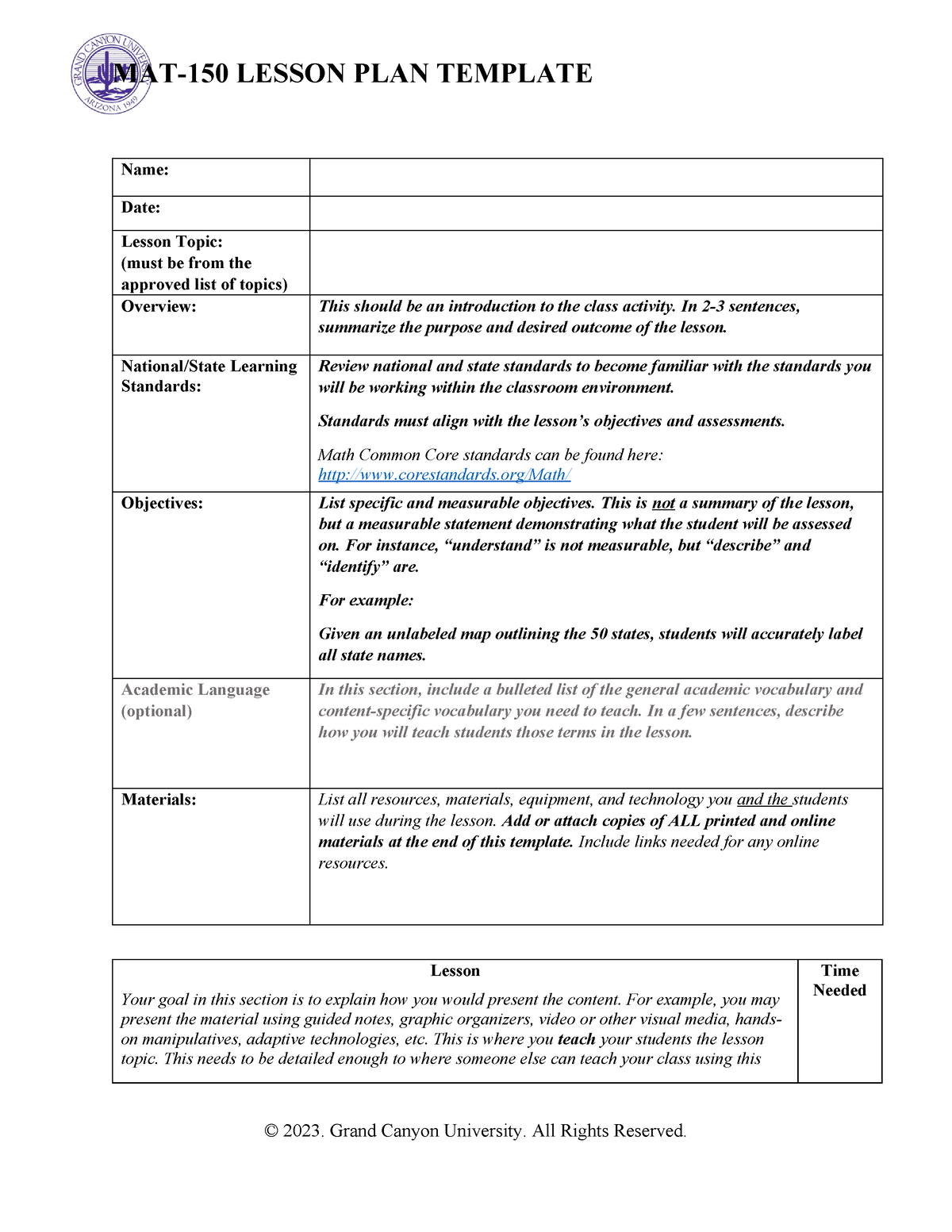 MAT-150 Lesson Plan Template - MAT-150 LESSON PLAN TEMPLATE Name: Date ...