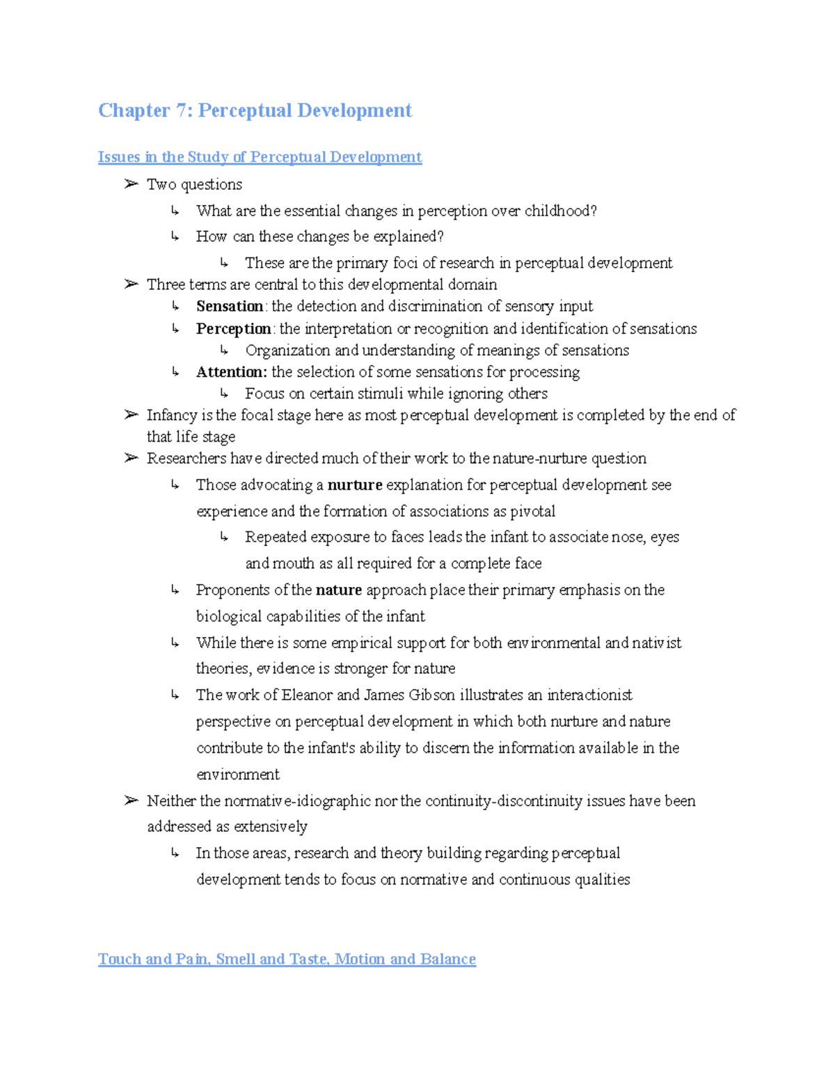 Chapter 7: Perceptual Development - Chapter 7: Perceptual Development ...
