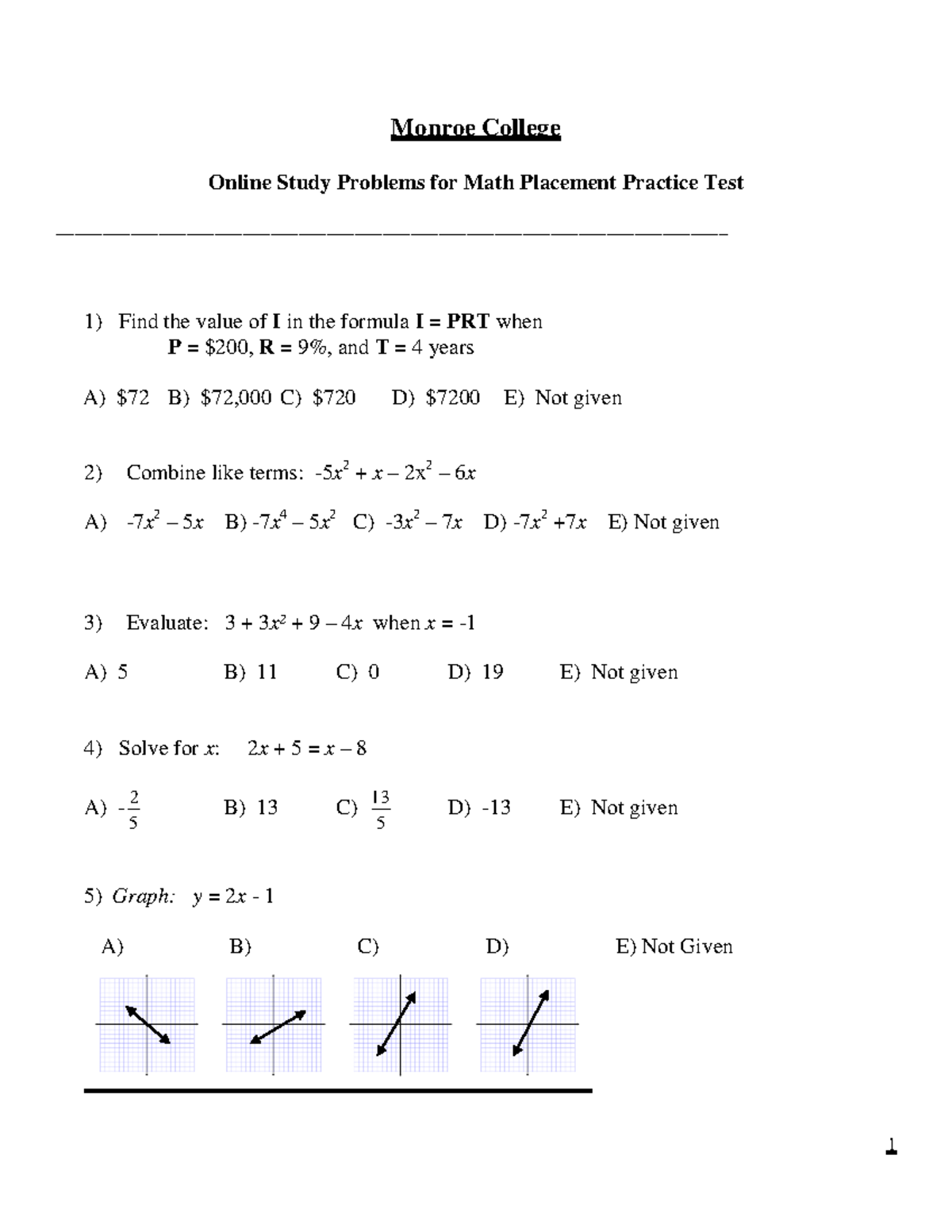 Placementexamreview English And Math Placement Test Practice 