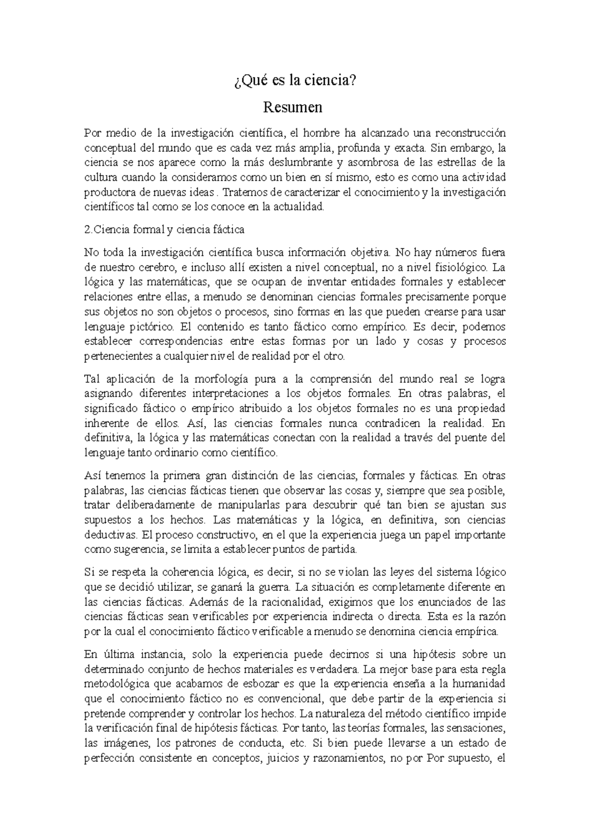 L2 Que es la ciencia Resumen - ¿Qué es la ciencia? Resumen Por medio de ...