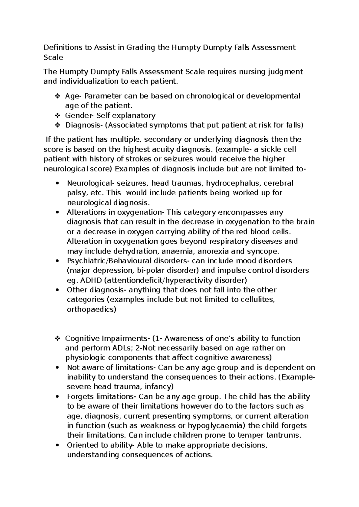 Definitions to Assist in Grading the Humpty Dumpty Falls Assessment ...
