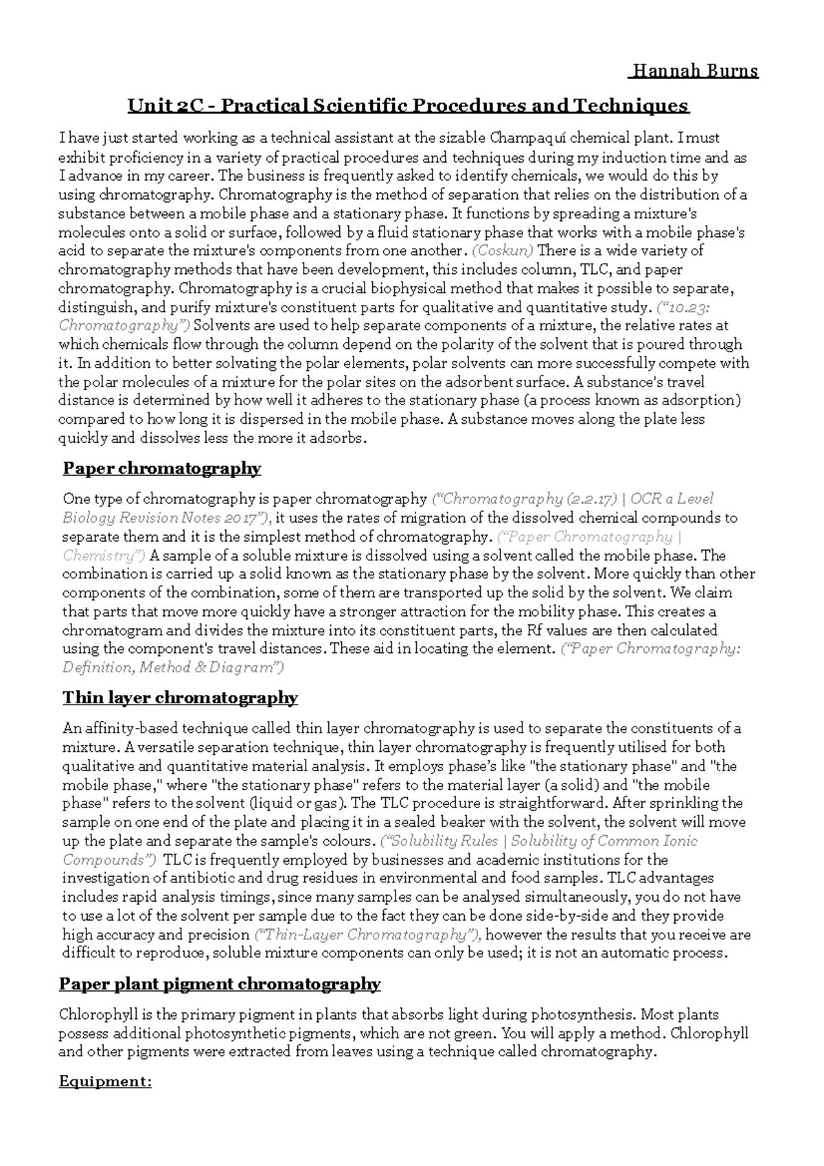 UNIT 2C - Unit 2C coursework for biology course. This is AS level ...