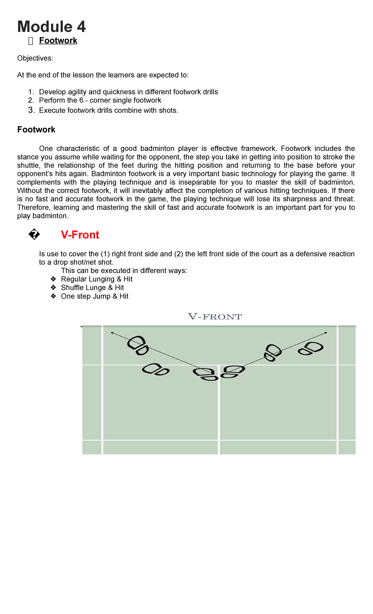 PE3Module4 module for pe badminton Module 4 ⮚ Footwork