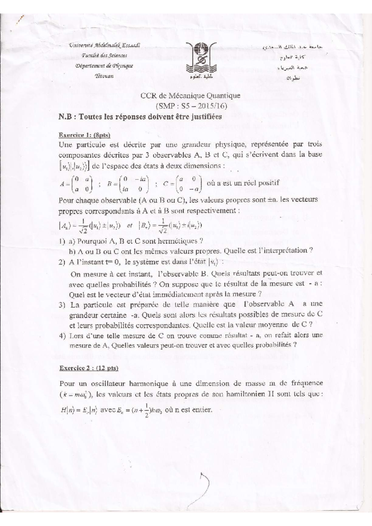 CCR quantique 2016 - Notes - Physique - Studocu
