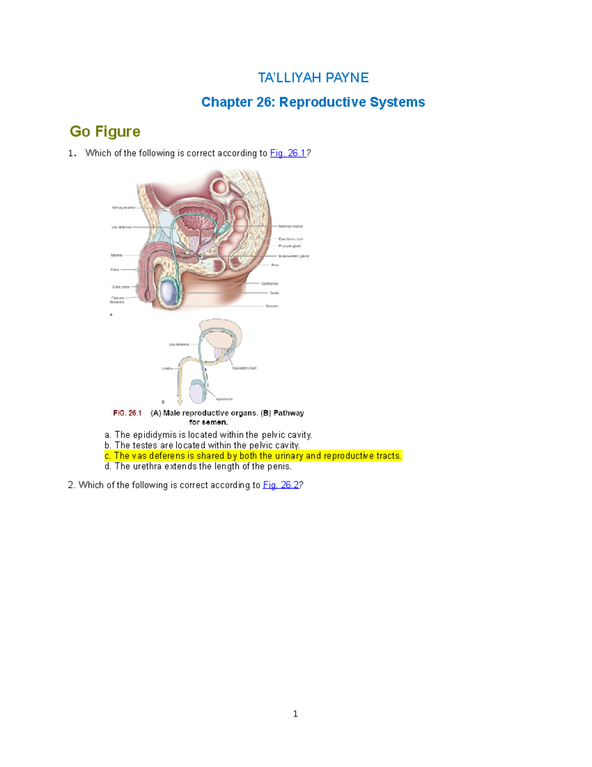 AHP106 Wk6 Assignment - N/a - TA’LLIYAH PAYNE Chapter 26: Reproductive ...