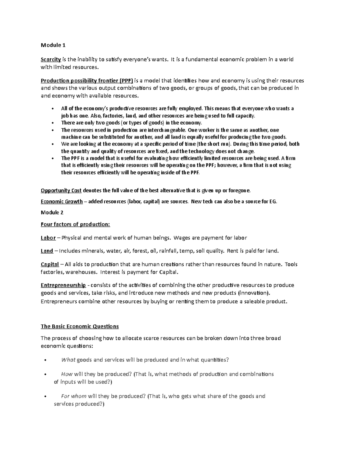 Introduction to Microeconomics - Module 1 Scarcity is the inability to ...