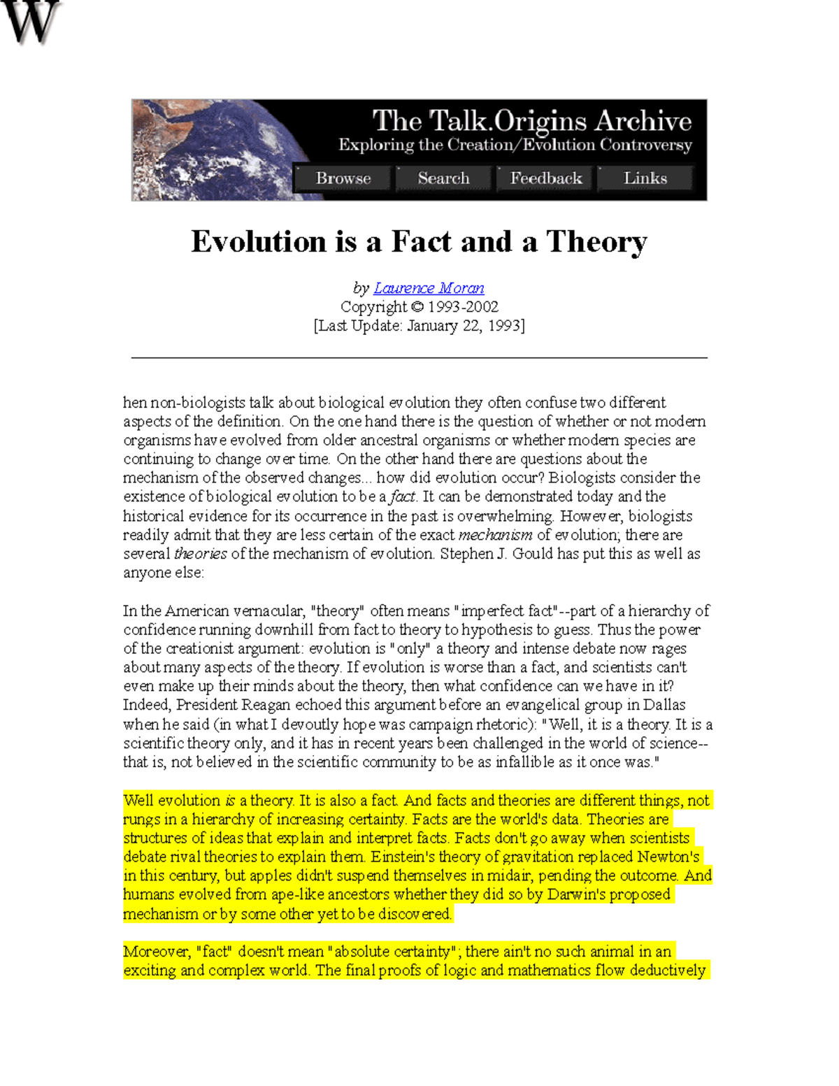 Evolution is a Fact and a Theory - On the one hand there is the ...