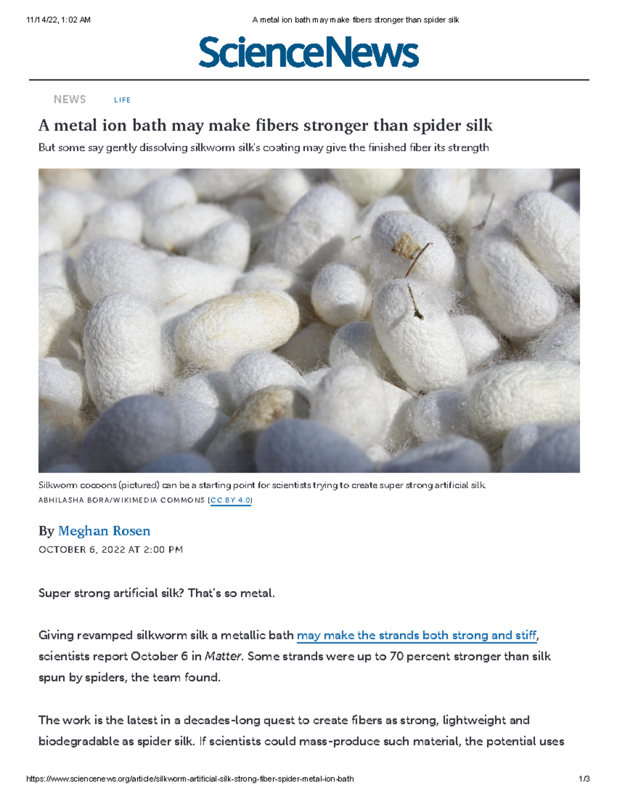 A metal ion bath may make fibers stronger than spider silk ABHILASHA