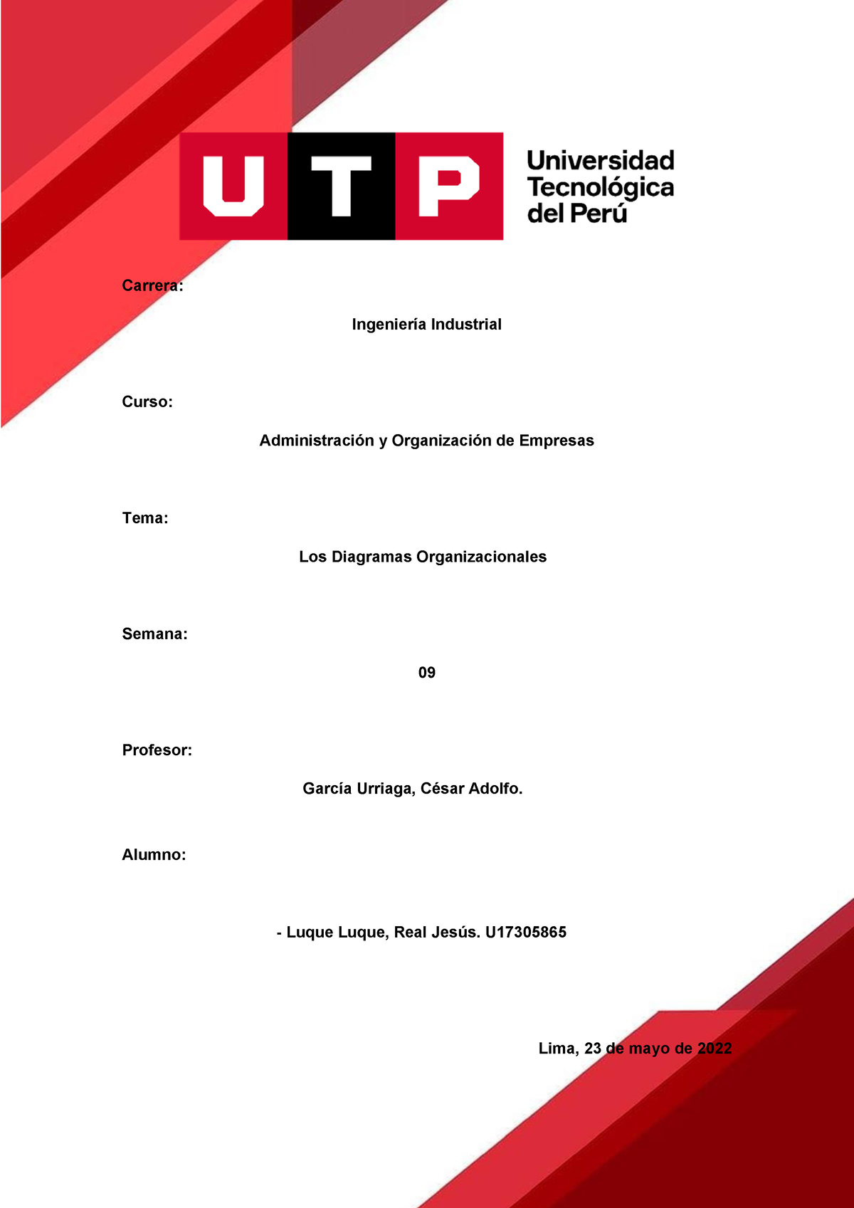 Semana 9 - Los Diagramas Organizacionales - Carrera: Ingeniería Industrial  Curso: Administración y - Studocu