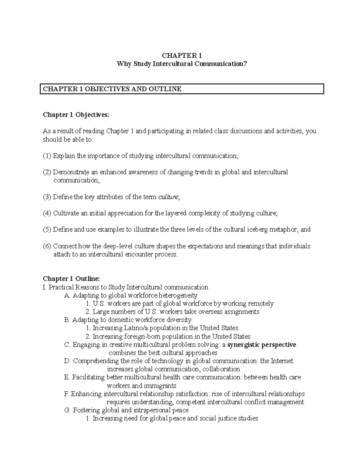ISS 210 Chapter1 - CHAPTER 1 Why Study Intercultural Communication ...