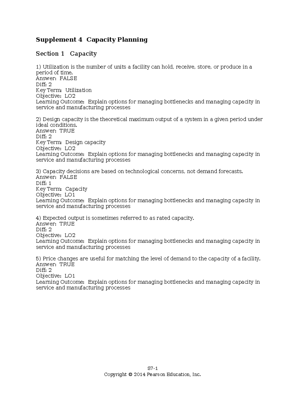 OM Ch-4 - This is a lecture notes fro OM Course - Supplement 4 Capacity ...
