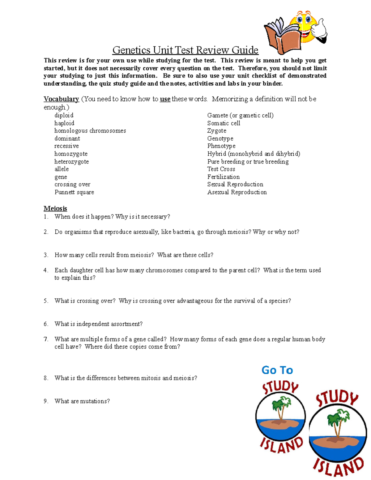 Genetics+Test+Study+Guide+2022 Genetics Unit Test - Go ToGo To Genetics ...