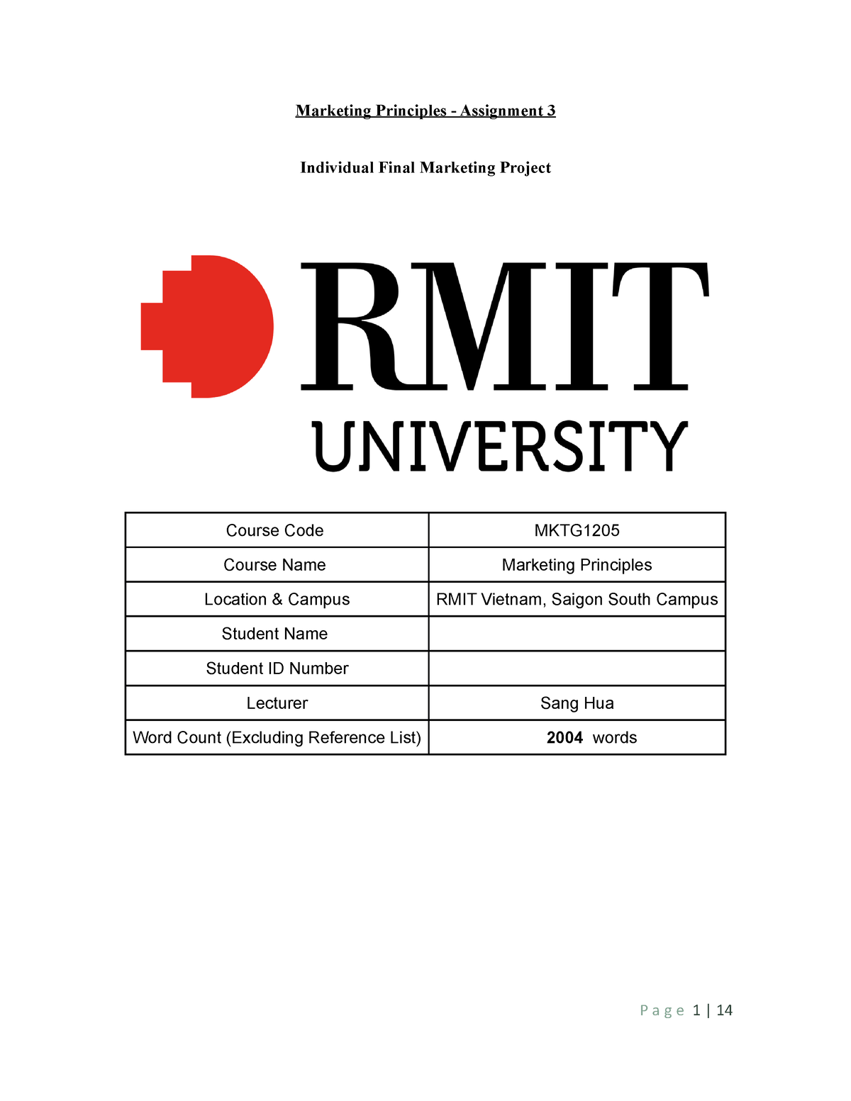 marketing principles assignment 3