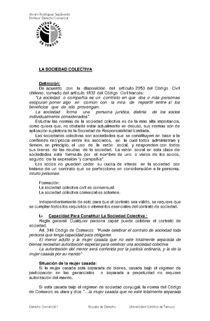 VII Sociedad Colectiva Comercial - Profesor Derecho Comercial LA SOCIEDAD  COLECTIVA Definición: De - Studocu