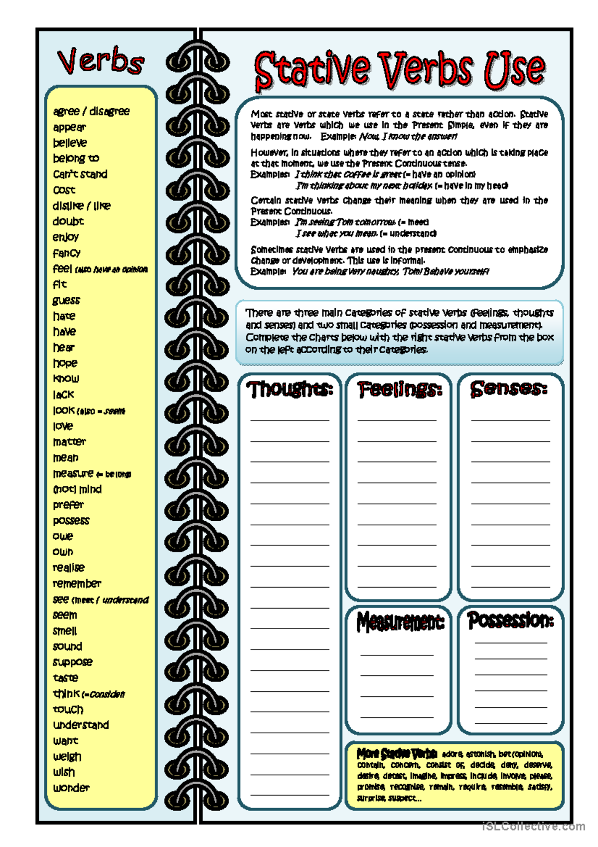 Stative Verbs with keys added - appear believe belong to can’t stand ...