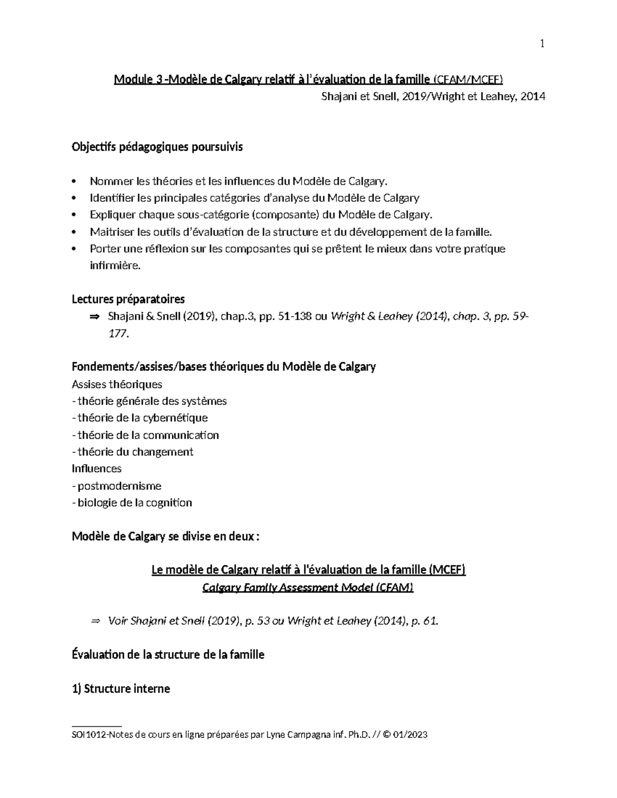 Module 3 - Guide pour notes de cours - Module 3 -Modèle de Calgary ...
