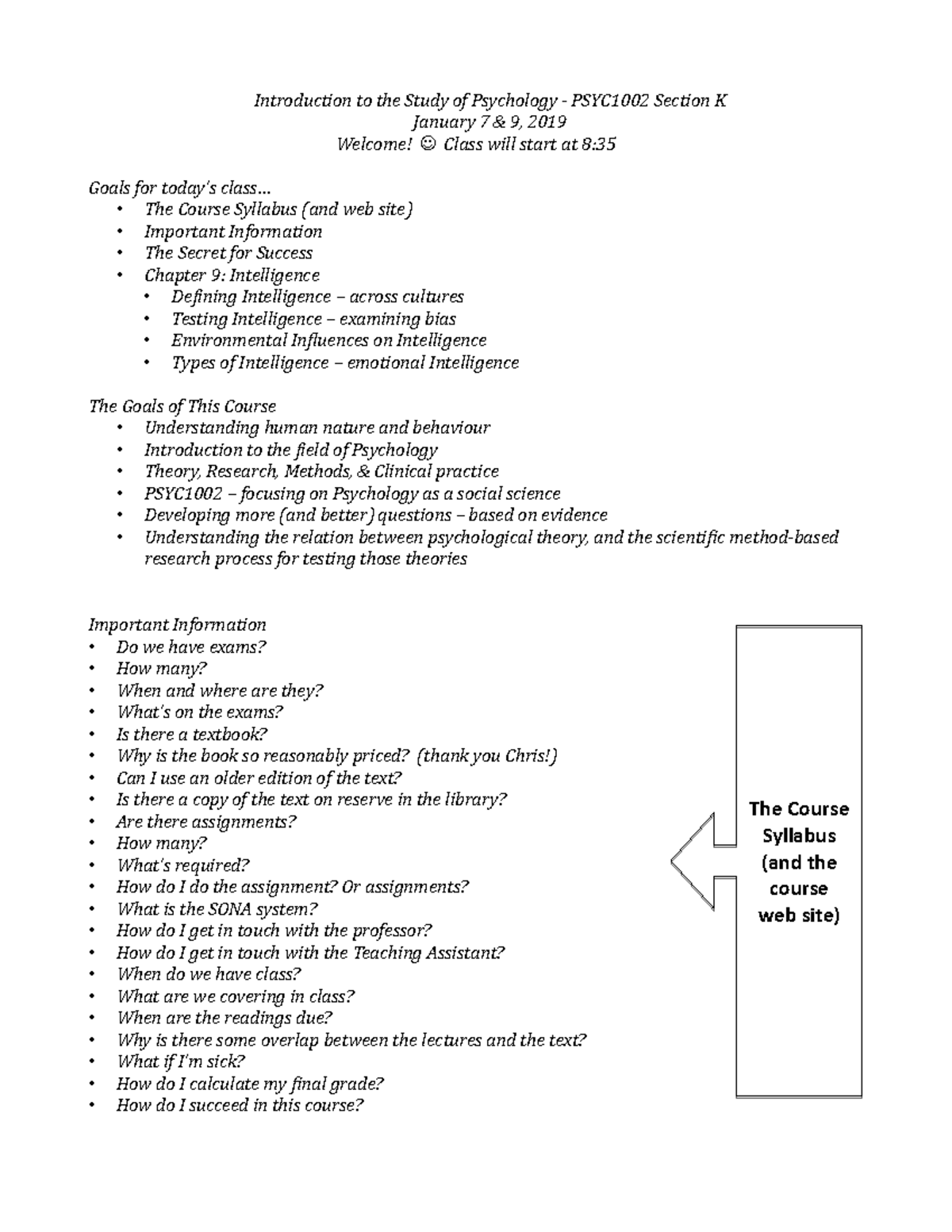 PSYC1002-K Set 1 Notes in Word - Introduction to the Study of ...