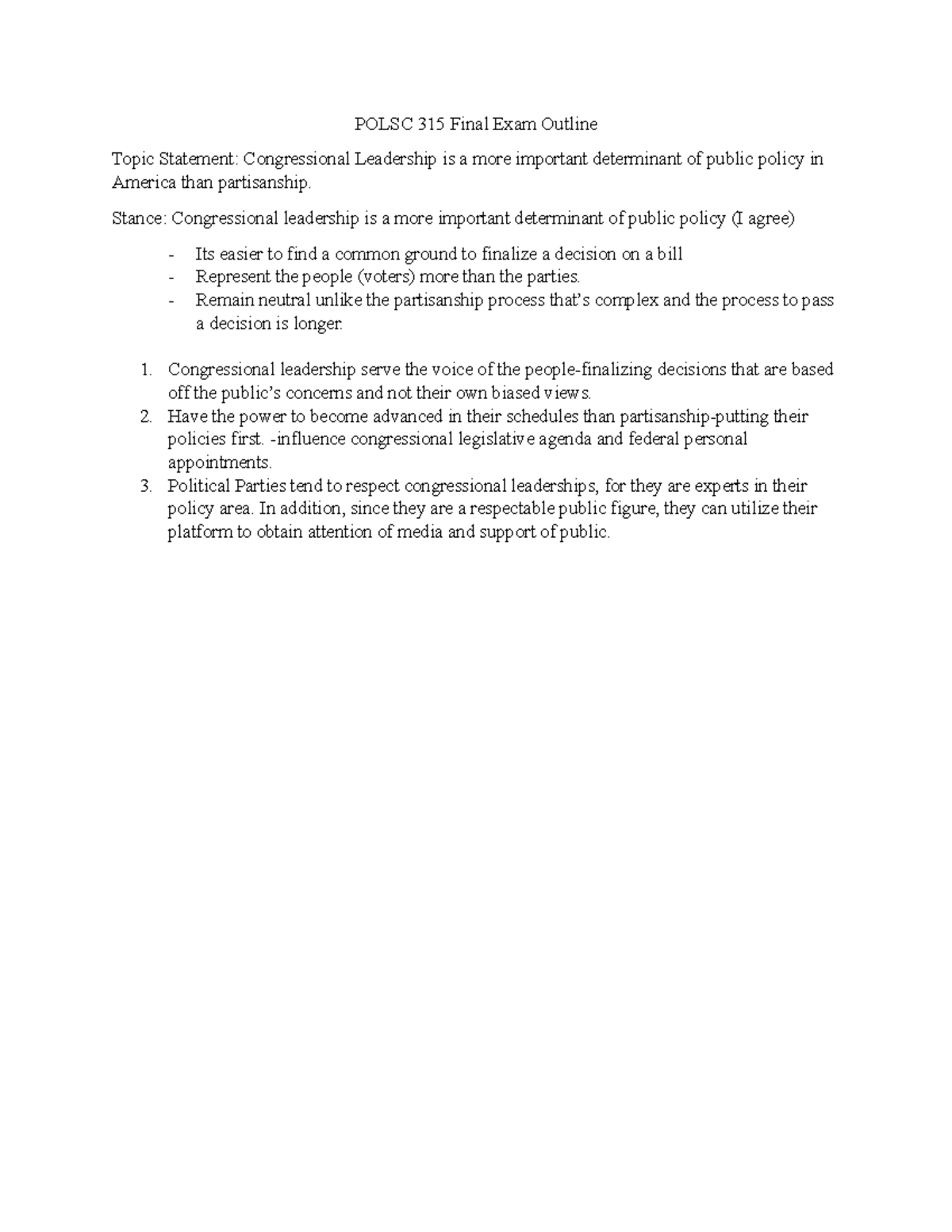 Polsc 315 Final Exam Outline - POLSC170 - BYU–Idaho - Studocu