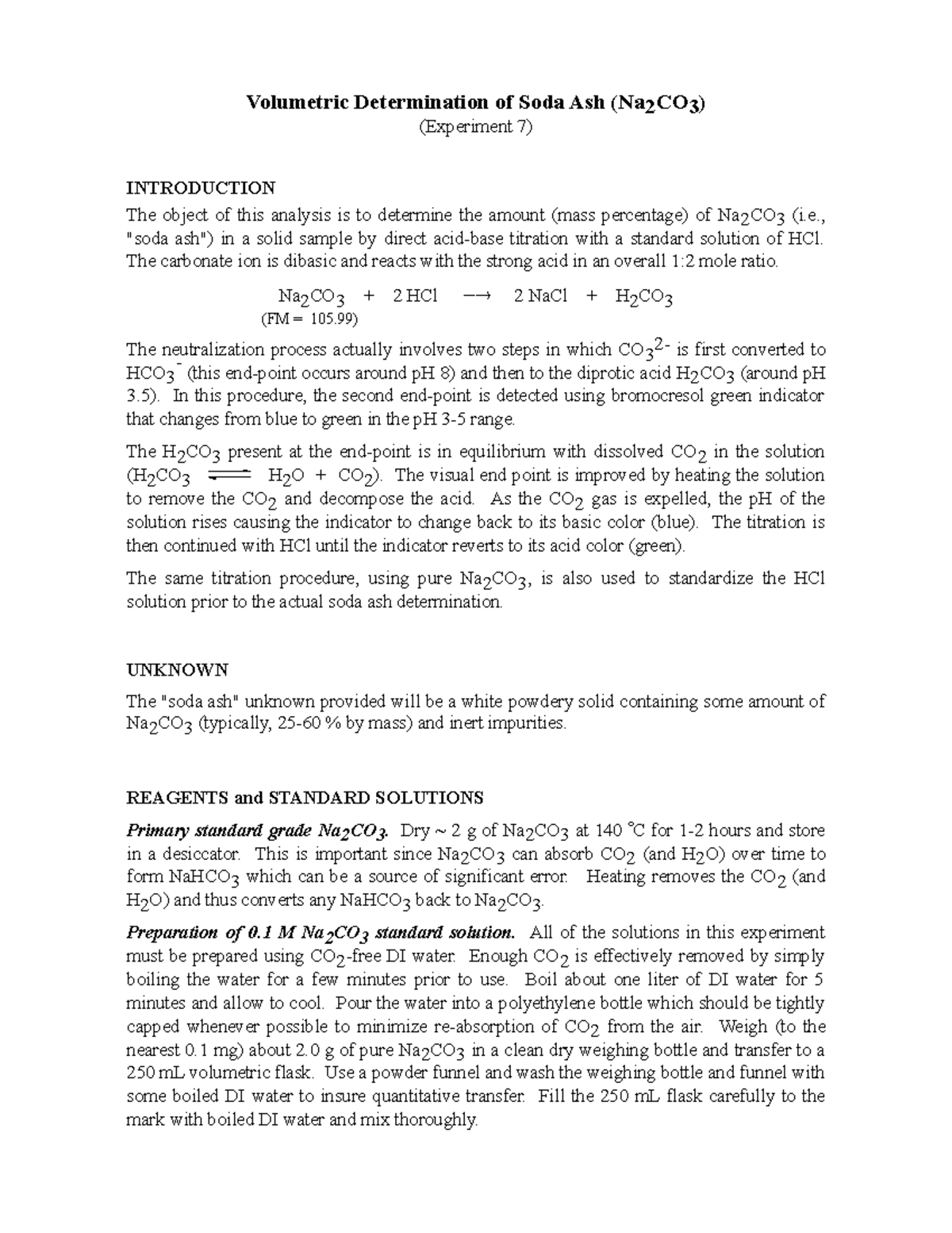 7 Soda Ash chestry Volumetric Determination of Soda Ash