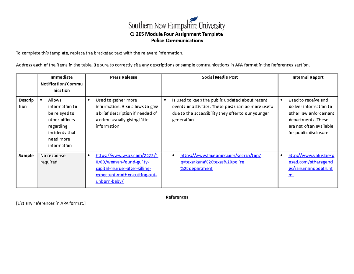 CJ 205 Module Four Assignment Template - CJ 205 Module Four Assignment ...