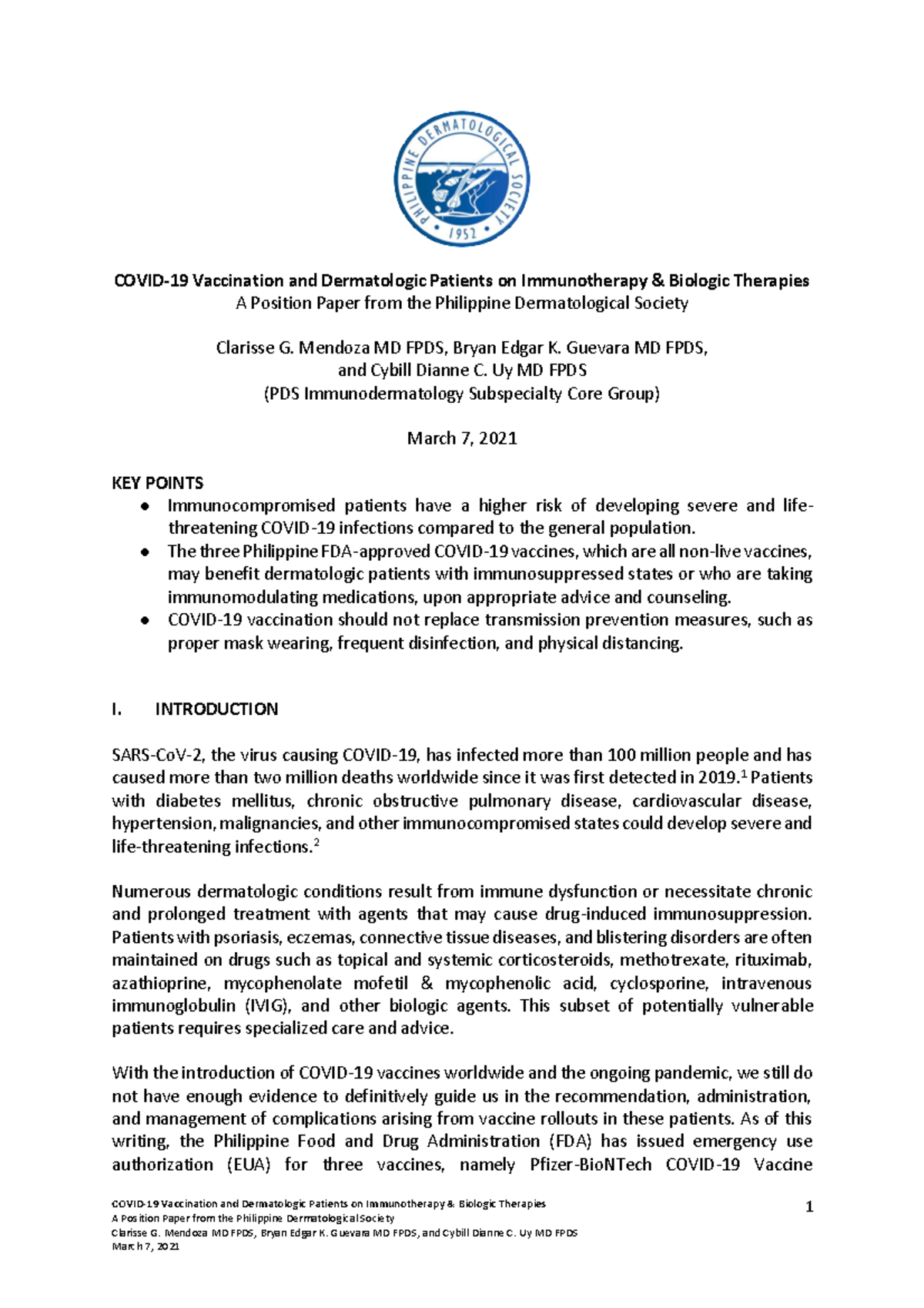 Position Paper About Vaccination and Covid - COVID-19 Vaccination and ...