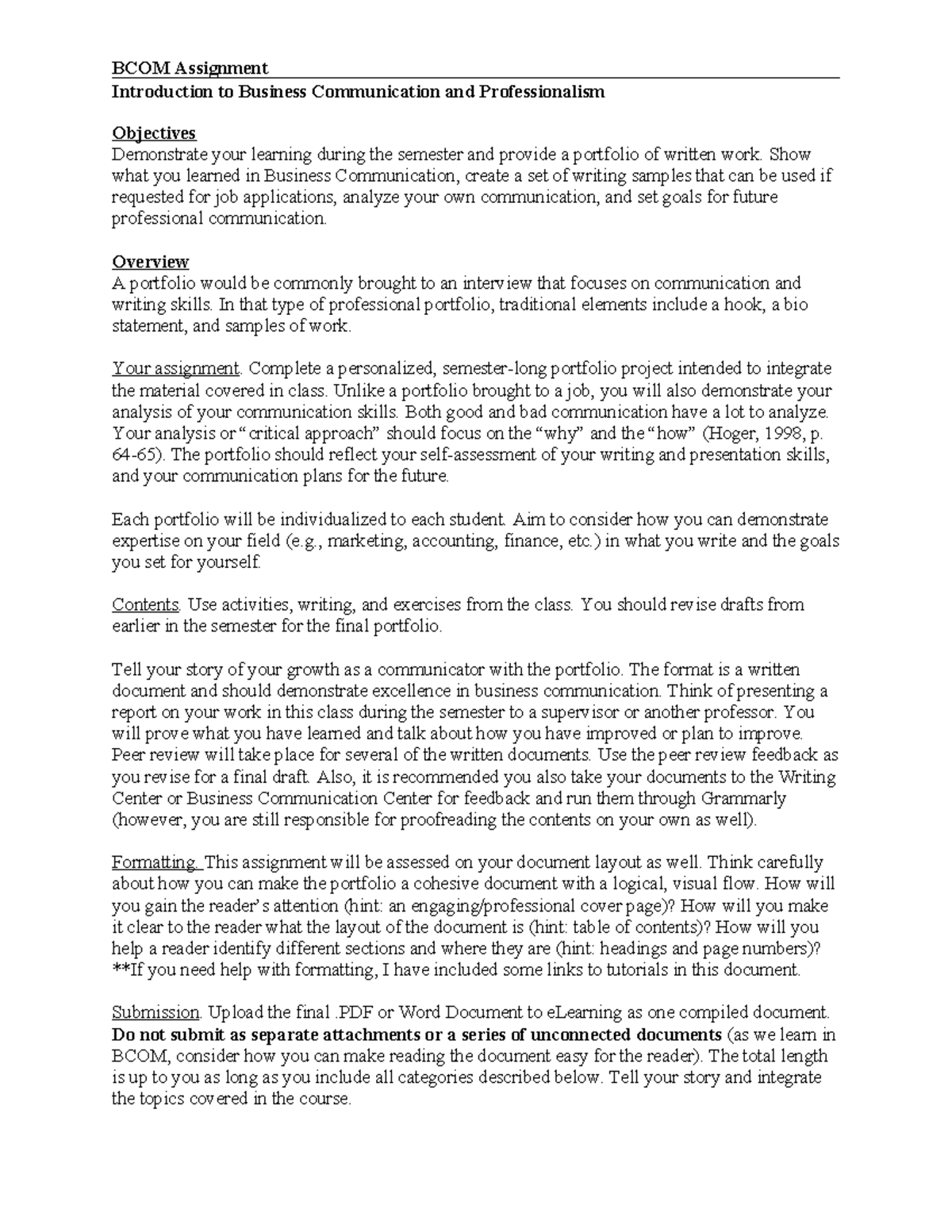 1300 3300 Portfolio Assignment - BCOM Assignment Introduction to ...