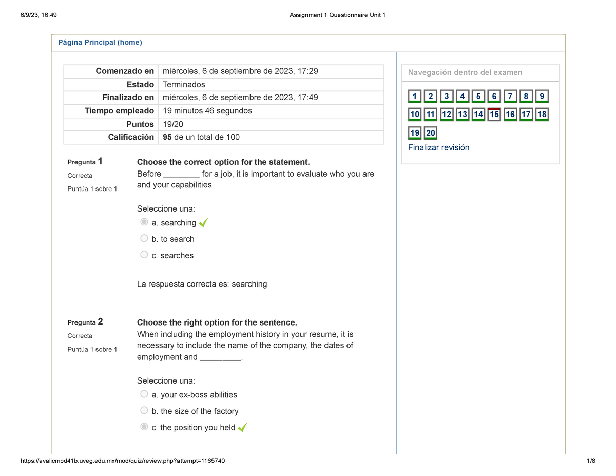 assignment 1 questionnaire unit 1