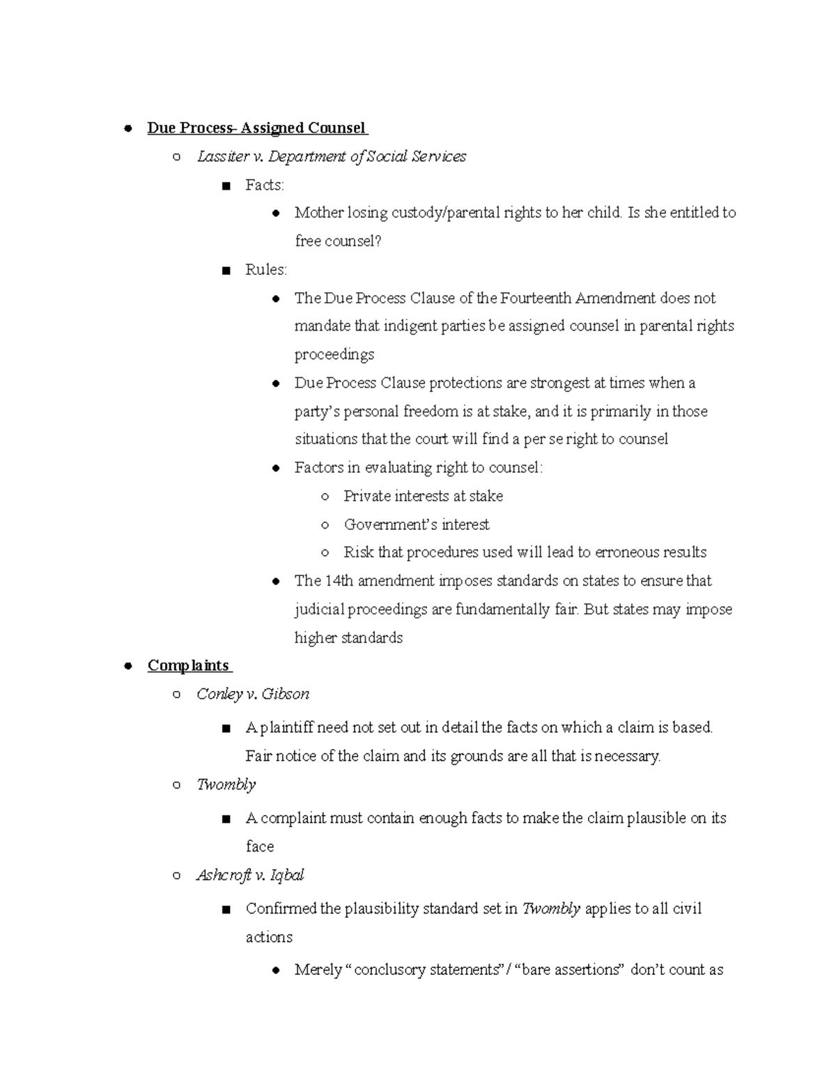 Civ Pro Cases 2022 Due Process Assigned Counsel Lassiter v