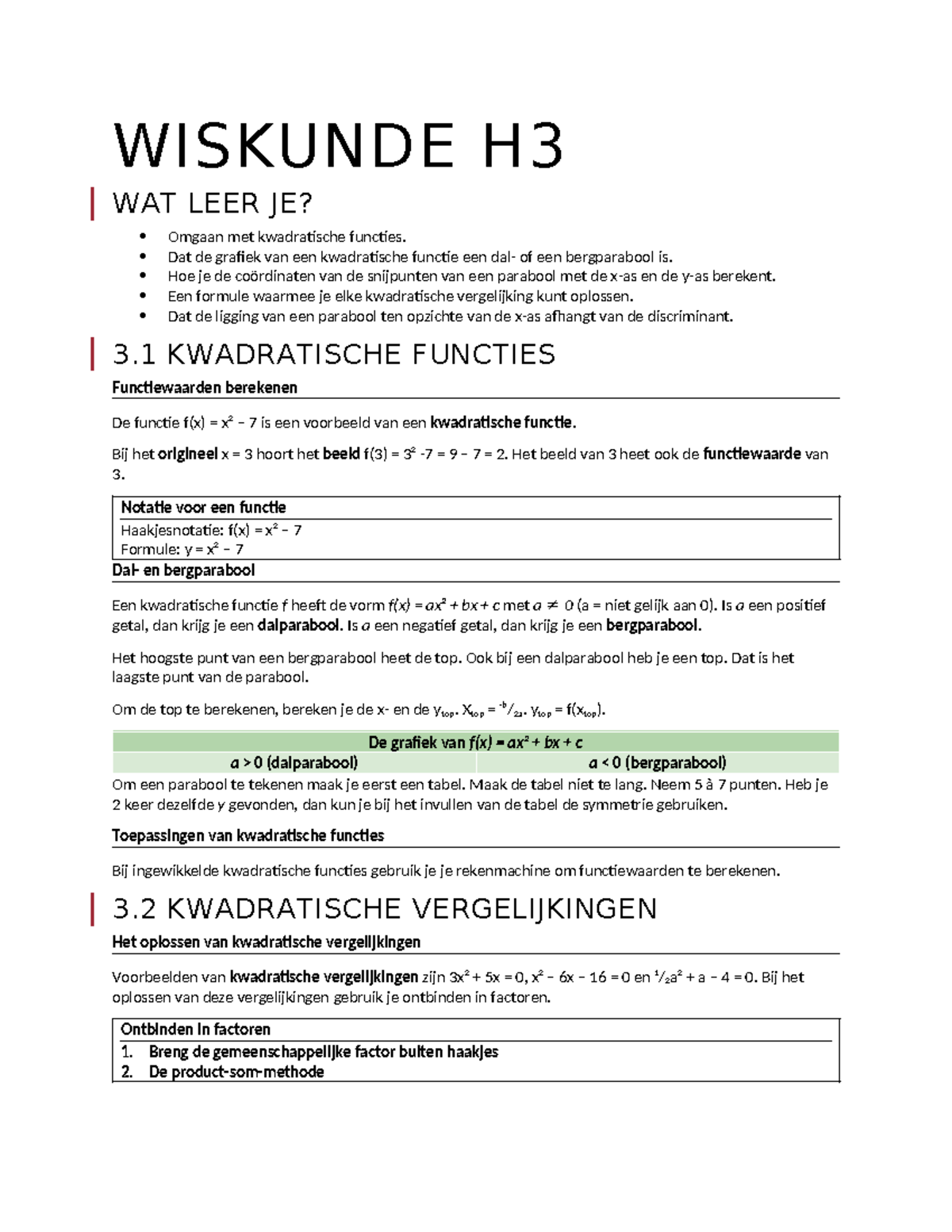 Wiskunde V3 H3 - Samenvatting Hoofdstuk 3 Vwo 3 - WISKUNDE H WAT LEER ...