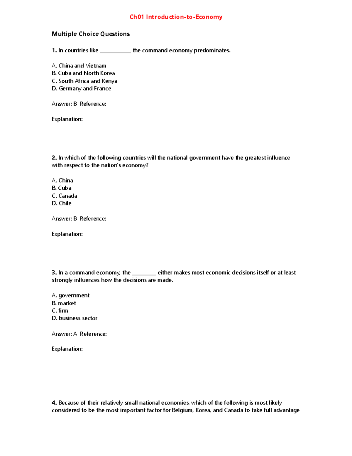 Ch01 Introduction-to-Economy - Ch01 Introduction-to-Economy Multiple ...