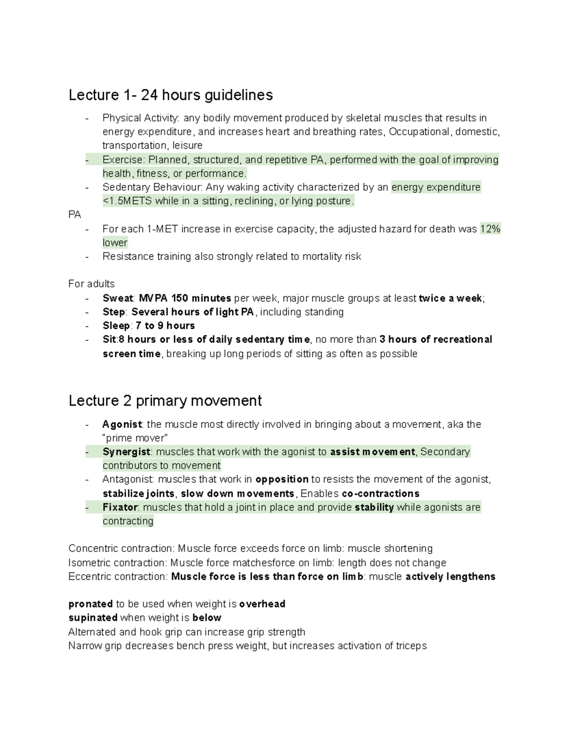 2992 final - Summary Fitness Assessment and Strength Training - Lecture ...