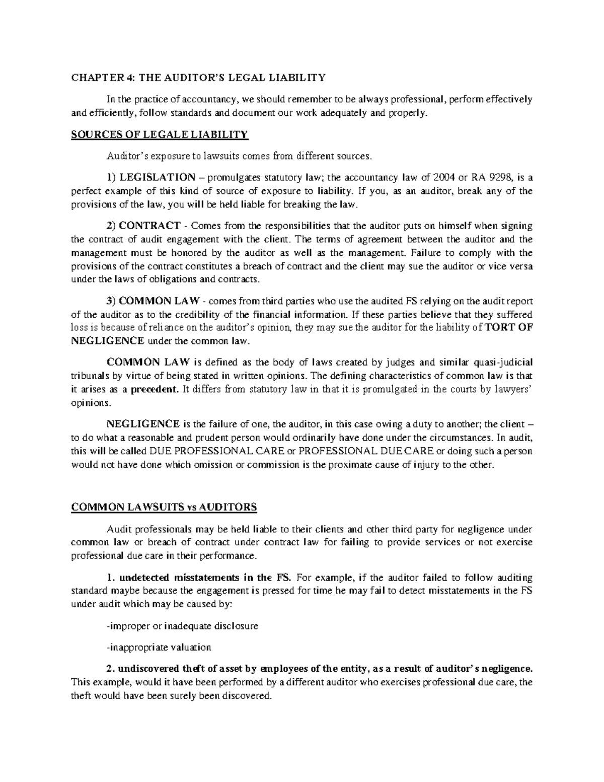 Chapter 4 Auditing and Assurance Principles Note Chapter - SU - Studocu