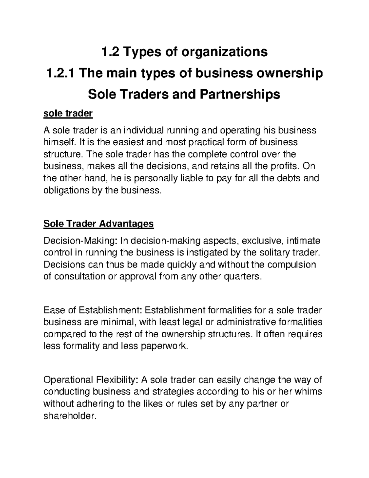 Commerce topic 1.2.1 The main types of business ownership - 1 Types of ...