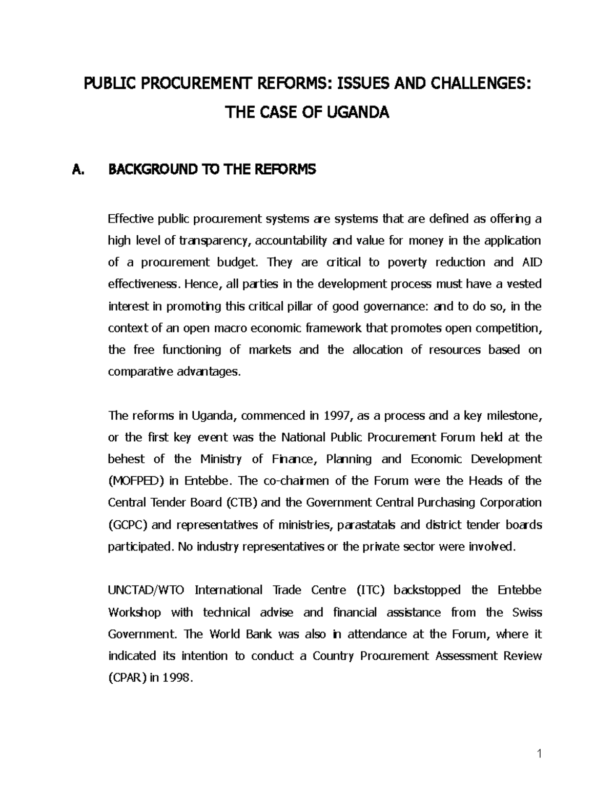 Ugandacase 3 e Helpful PUBLIC PROCUREMENT REFORMS ISSUES AND