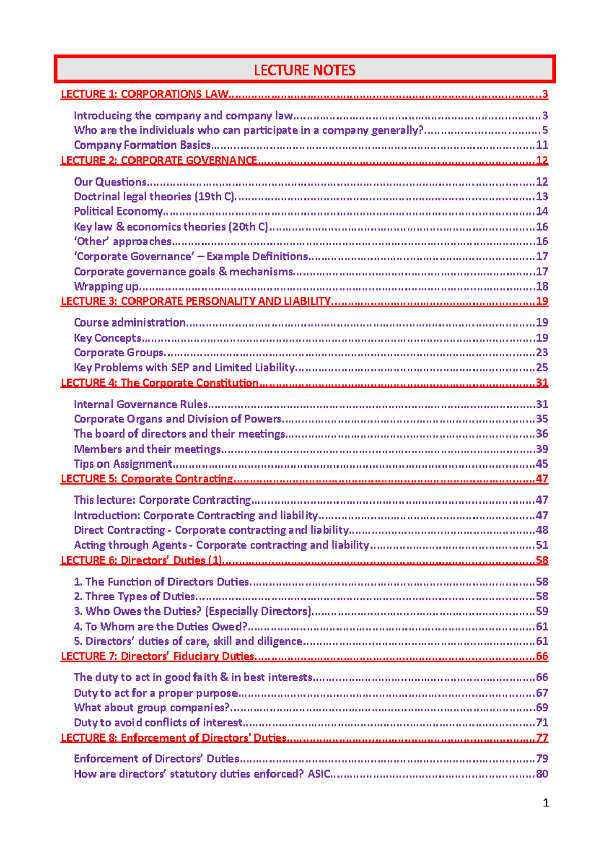 Lecture Notes 2019 - LECTURE NOTES LECTURE 1: CORPORATIONS - Studocu