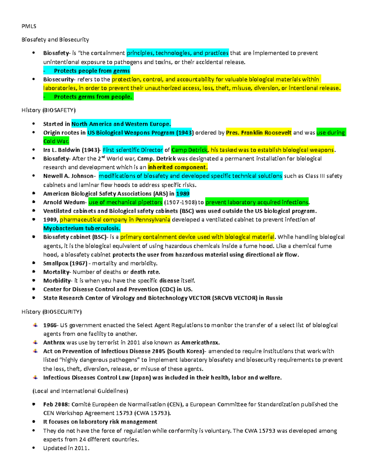 PMLSQUIZ2 Reviewer PMLS Biosafety and Biosecurity Biosafety is