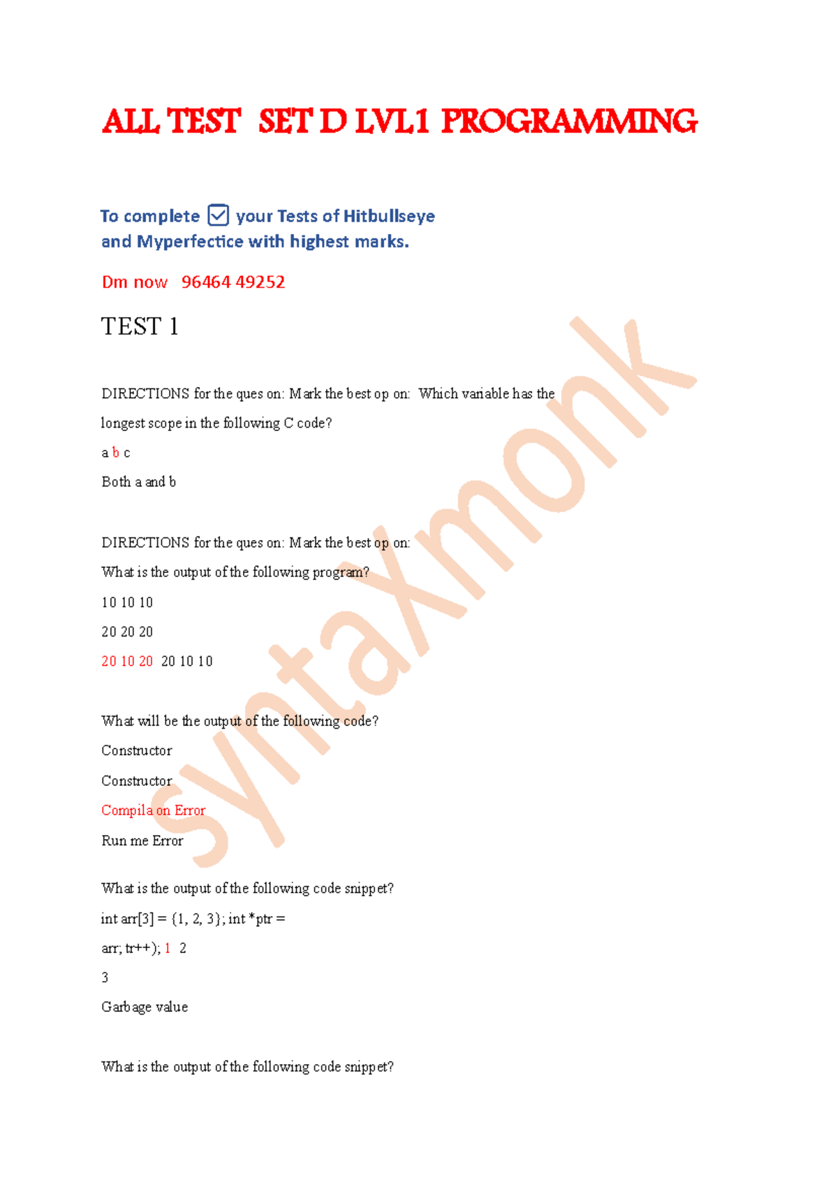 SET D ALL Programming TEST HITB - ALL TEST SET D LVL1 PROGRAMMING To ...