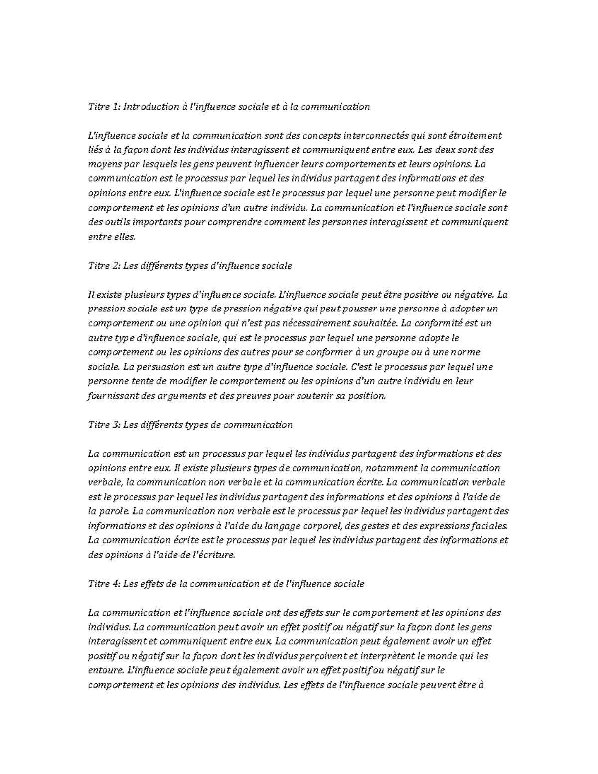 Communication and Social Influence note study - Titre 1: Introduction à ...